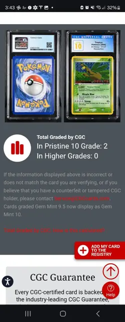 (POP 2) CGC 10 PRISTINE Pokemon Tropius Stamped Reverse Holo Ex Deoxys 27/107 - Image 5