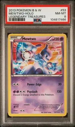 PSA Graded NM/MT 8 Mewtwo 53/113 Pokemon Black & White Legendary Treasures Holo - Image 1