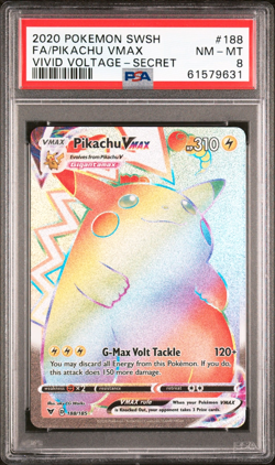 PSA 8 Pikachu VMAX Rainbow Rare #188 2020 Pokemon Sword & Shield Vivid Voltage - Image 1