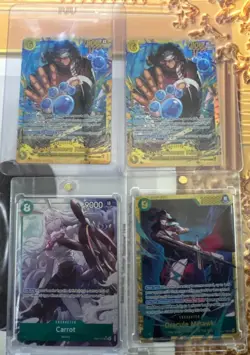 One Piece 4 Card Bundle Bartholomew Kuma Sec Carrot Alt Art & Dracule Mihawk Sec - Image 1