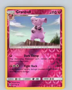 Pokemon TCG Granbull Sun & Moon Base Set 91/149 Reverse Holo Uncommon Card LP-NM - Image 1