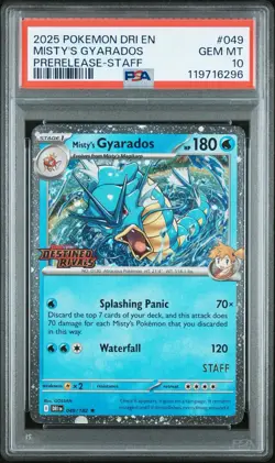2025 POKEMON DRI EN-DESTINED RIVALS PRERELEASE-STAFF MISTY'S GYARADOS PSA 10 - Image 1