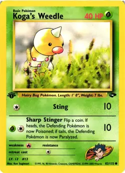 Pokemon TCG Gym Challenge 1st Edition Koga's Weedle 82/132 Regular VLP - Image 1