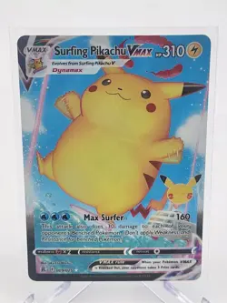 Pokemon TCG Surfing Pikachu VMAX Holo Rare Card 009/025 Celebrations Near Mint - Image 1