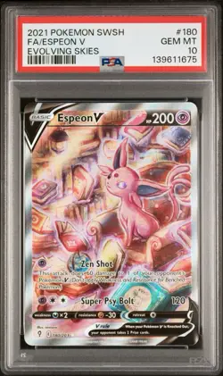 PSA 10 Espeon V 180/203 GEM MINT Alternative Full Art Evolving Skies Pokemon - Image 1