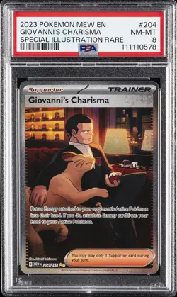 2023 POKEMON MEW EN-151 SPECIAL ILLUSTRATION RARE #204 GIOVANNI'S CHARISMA PSA 8 - Image 1