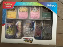 POKEMON Scarlet & Violet Paldean Fates Mini Tins 5pk SET w/ 4 Promo Cards SEALED - Image 1