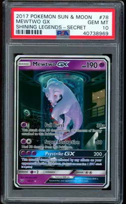 2017 Pokemon Mewtwo GX Shining Legends Secret Rare Sun & Moon #78 PSA 10 - Image 1