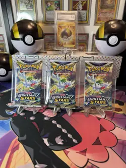 Pokemon TCG (3) Sword Shield Brilliant Stars Booster Pack Factory Sealed - Image 1