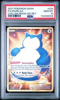 2021 POKEMON SWORD & SHIELD CHILLING REIGN SECRET #224 FULL ART/SNORLAX PSA 10 - Image 1