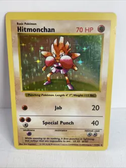Pokemon TCG Hitmonchan Holo Rare Card 7/102 Base Set Shadowless, Unlimited, MP - Image 1