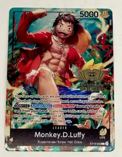 One Piece Monkey D. Luffy 2nd Anniversary WINNER Card Gold Foil English ST13-003 - Image 1