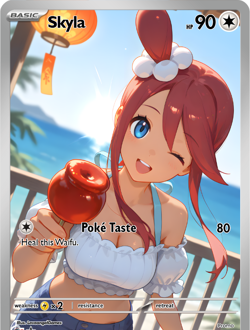 LoveangelGames-Season 2- Custom Card- Waifu Universe-Skyla Poke Taste - Image 1