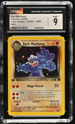 CGC 9 MINT Dark Machamp 2000 Team Rocket 1st Edition 10/82 Holo Pokemon Card - Image 1