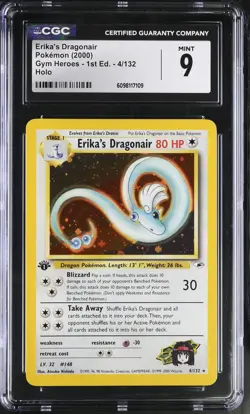 CGC 9 MINT Erika's Dragonair Gym Heroes 1st Edition 4/132 Holo Pokemon Card - Image 1