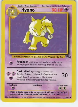 Hypno (23) 23/62 Fossil Rare Unlimited LP/MP Pokemon TCG - Image 1