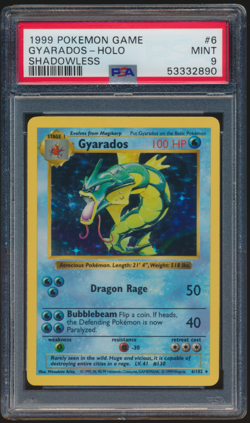 1999 Pokemon Game Gyarados Holo #6 Shadowless PSA 9 MINT DEAD CENTERED - Image 1