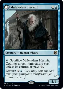 MTG Malevolent Hermit/Benevolent Geist Midnight Hunt Rare Creature NM - Image 2