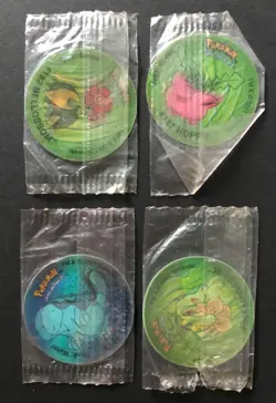 4 X Pokemon Tazo Lenticular Walkers Bellossom Chikorita Meganium Hoppip NEW - Image 1