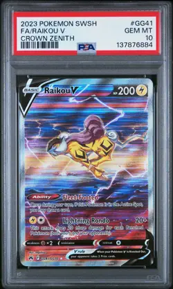 Pokemon Sword & Shield Crown Zenith #GG41 Full Art Raikou V PSA 10 Gem Mint 2023 - Image 1