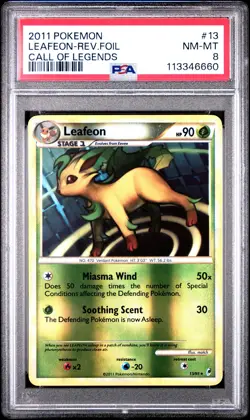 2011 POKEMON CALL OF LEGENDS LEAFEON #13 REVERSE FOIL PSA 8 NM #113346660 - Image 1