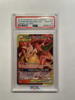 2019 Pokemon Sun & Moon Charizard / Braixen GX Cosmic Eclipse #22/236 - PSA 10 - Image 1