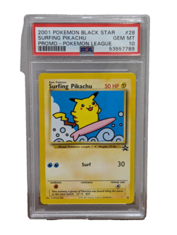 Surfing Pikachu Promo #28 PSA 10 Pokemon Graded Card Black Star Promo League TCG - Image 1