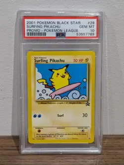 Surfing Pikachu Promo #28 PSA 10 Pokemon Graded Card Black Star Promo League TCG - Image 2