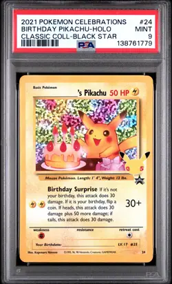 Birthday Pikachu Holo 24 Celebrations Classic Collection Pokemon PSA 9 *779 - Image 1