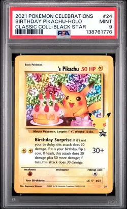 Birthday Pikachu Holo 24 Celebrations Classic Collection Pokemon PSA 9 *776 - Image 1