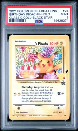Birthday Pikachu Holo 24 Celebrations Classic Collection Pokemon PSA 9 *074 - Image 1