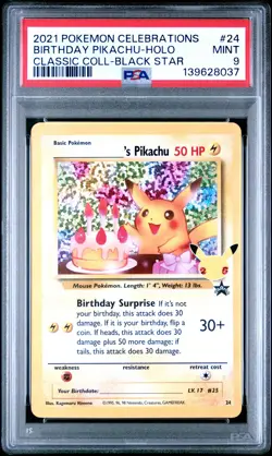 Birthday Pikachu Holo 24 Celebrations Classic Collection Pokemon PSA 9 *037 - Image 1