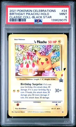Birthday Pikachu Holo 24 Celebrations Classic Collection Pokemon PSA 9 *075 - Image 1