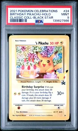 Birthday Pikachu Holo 24 Celebrations Classic Collection Pokemon PSA 9 *986 - Image 1