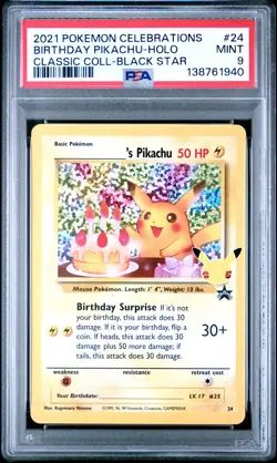 Birthday Pikachu Holo 24 Celebrations Classic Collection Pokemon PSA 9 *940 - Image 1