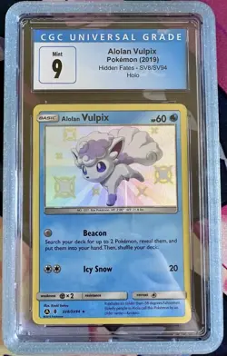 2019 Pokemon Sun & Moon Hidden Fates Alolan Vulpix Holo #SV8 CGC 9 Mint - Image 1