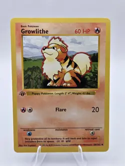 Pokemon TCG Growlithe Fukano Base Set 1st Edition Uncommon 28/102 LP - Image 1