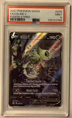 Pokemon 2021 Fusion Strike Celebi V Full Art Holo Ultra Rare #245 PSA 9 - Image 1