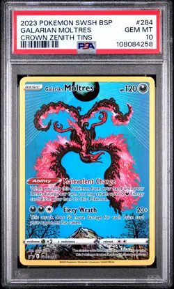 2023 POKEMON SWSH BLACK STAR PROMO CROWN ZENITH TIN #284 GALARIAN MOLTRES PSA 10 - Image 1