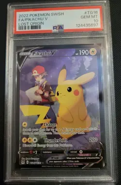 2022 POKEMON SWORD & SHIELD LOST ORIGIN #TG16 FULL ART/PIKACHU V PSA 10 - Image 1