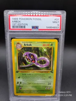 PSA 9 MINT 1999 POKEMON FOSSIL 31 ARBOK 1ST EDITION ENGLISH - Image 1