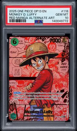 2025 ONE PIECE OP13 RED MANGA ALTERNATE ART #118 MONKEY D. LUFFY PSA 10 - Image 1