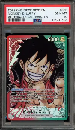 One Piece CCG Monkey.D.Luffy Alternate Art ERRATA OP01-003 PSA 10 Gem Mint - Image 1