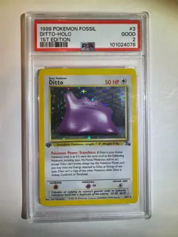 Ditto 3/62 Fossil Holo 1st Edition Rare (1999) Pokemon TCG PSA 2 GOOD - Image 1