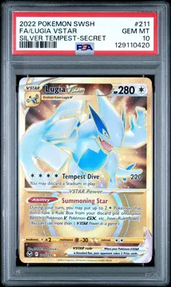 2022 POKEMON SWSH #211/195 FA/LUGIA VSTAR SILVER TEMPEST - SECRET PSA 10 - Image 1