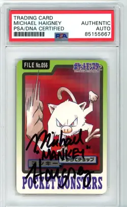 PSA Signed Michael Haigney Pokemon No. 056 Mankey Bandai Carddass Japanese - Image 1