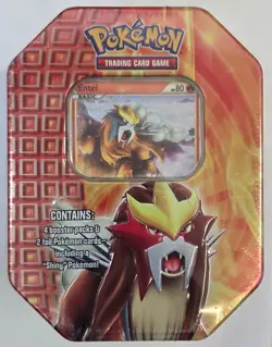 2010 POKEMON TCG ENTEI TIN FACTORY SEALED NEW (4 BOOSTERS, 1 PROMO) - Image 1