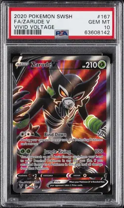 2020 POKEMON SWORD & SHIELD VIVID VOLTAGE #167 FULL ART/ZARUDE V PSA 10 - Image 1