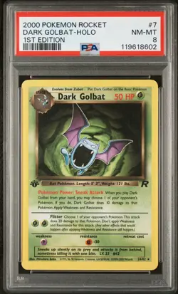 ERROR LABEL 2000 Pokemon Team Rocket - Dark Golbat Holo 7/82 - 1st Edition PSA 8 - Image 1