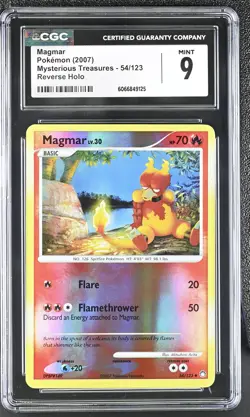 CGC 9 MINT Magmar 2007 Mysterious Treasures 54/123 Reverse Holo Pokemon Card - Image 1